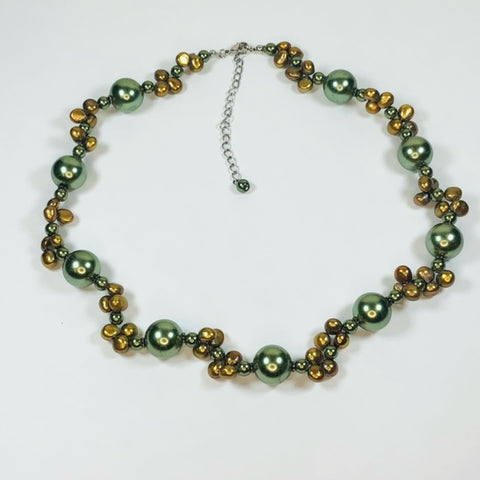 Green and Gold Freshwater Pearl Necklace jennrossdesigns.com