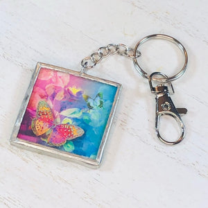 Handmade Glass and Silver Soldered Reversible Keychain - jennrossdesigns.com