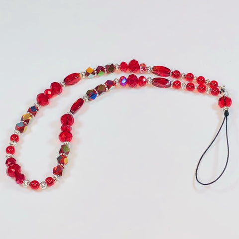Handmade Mobile Phone Strap Charm - Hard Candy Red Crystals and Glass Beads - jennrossdesigns.com