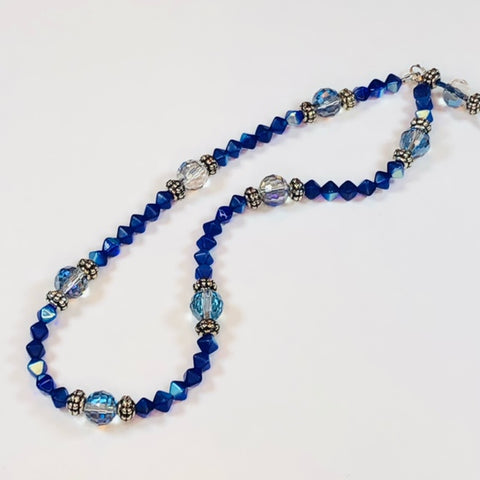 Handmade Mobile Phone Strap Charm - Deep Blue Glass and Electroplated Crystal Beads - jennrossdesigns.com