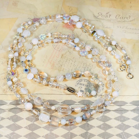 Handmade Beaded Garland - White and Crystal Beads - 6 Feet Long - jennrossdesigns.com