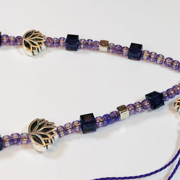 Handmade Mobile Phone Strap Charm - Purple Crystals and Glass Beads with Lotus Charms