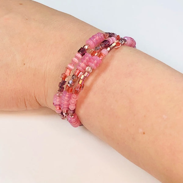Beaded Pink Unicorn Memory Wire Wrap Bracelet