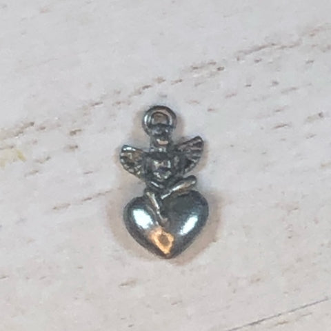 Unique Vintage Silver Charm - Angel Sitting on a Heart