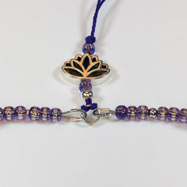 Handmade Mobile Phone Strap Charm - Purple Crystals and Glass Beads with Lotus Charms