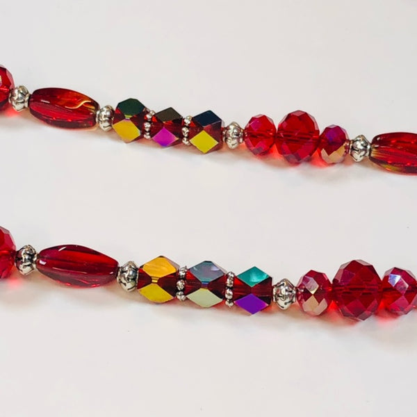 Handmade Mobile Phone Strap Charm - Hard Candy Red Crystals and Glass Beads