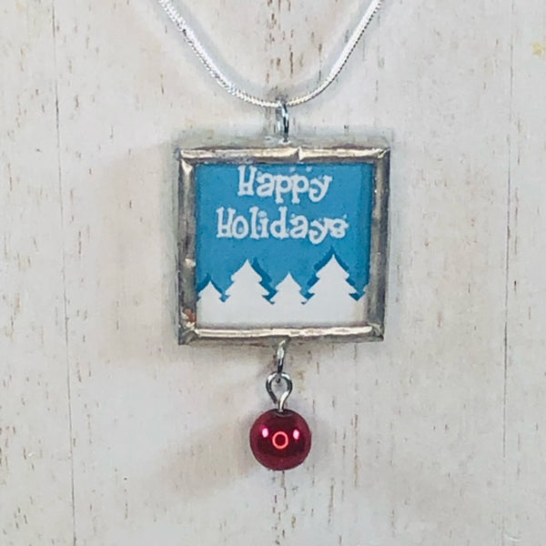 Handmade Reversible Glass and Silver Soldered Charm Pendant Necklace - 1"x 1" - Gingerbread Man