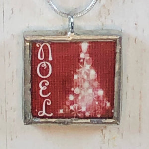 Handmade Reversible Glass and Silver Soldered Pendant - 1"x 1" - Noel