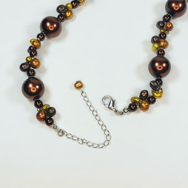 Beautiful Handmade 18" Beaded AUTUMN Necklace with Freshwater Pearls and Glass Beads