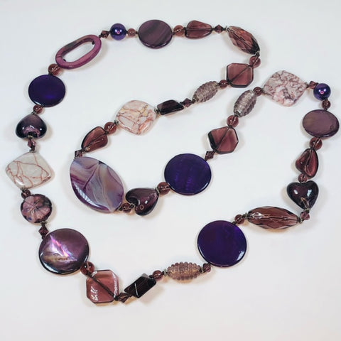 Beautiful 36 Inch Statement Necklace with Large Stone and Lampwork Glass Beads