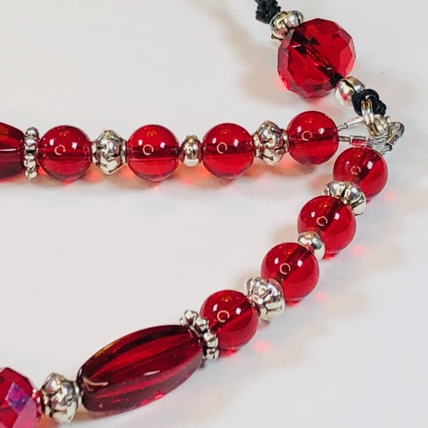 Handmade Mobile Phone Strap Charm - Hard Candy Red Crystals and Glass Beads