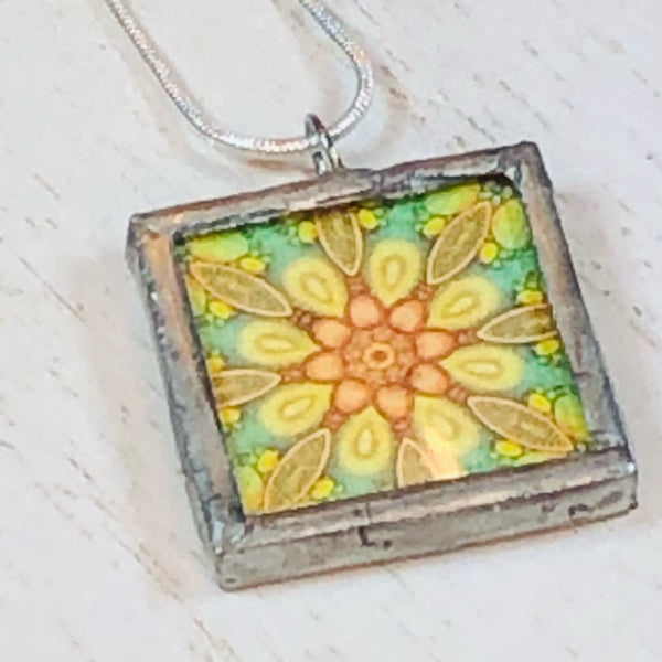 Handmade Reversible Glass and Silver Soldered Pendant - 1"x 1" - Rise Up Butterfly