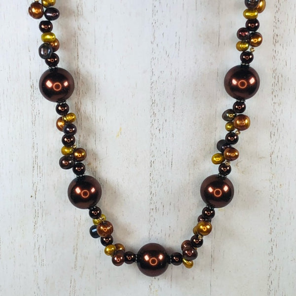 Beautiful Handmade 18" Beaded AUTUMN Necklace with Freshwater Pearls and Glass Beads