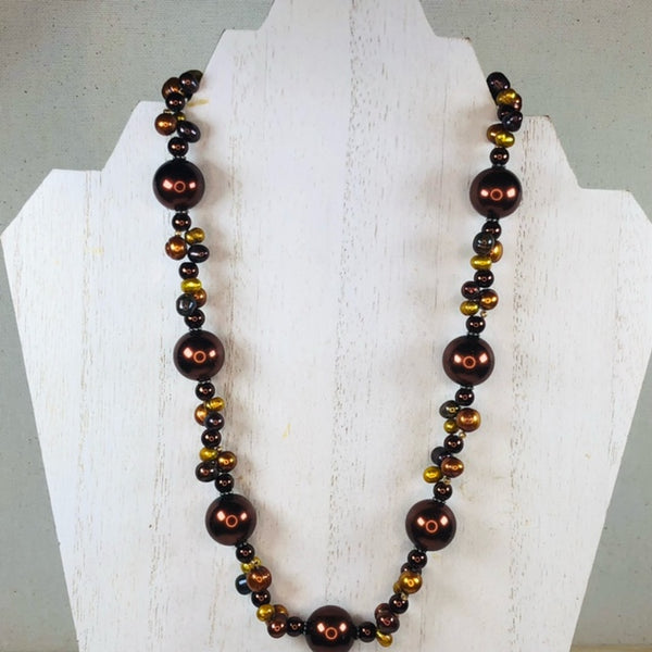 Beautiful Handmade 18" Beaded AUTUMN Necklace with Freshwater Pearls and Glass Beads