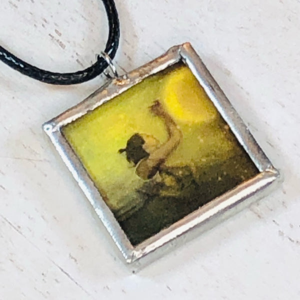 Handmade Reversible Glass and Silver Soldered Charm Pendant Necklace - 1"x 1" - Nude Woman