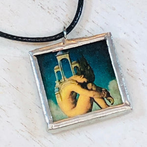 Handmade Reversible Glass and Silver Soldered Charm Pendant Necklace - 1"x 1" - Nude Woman