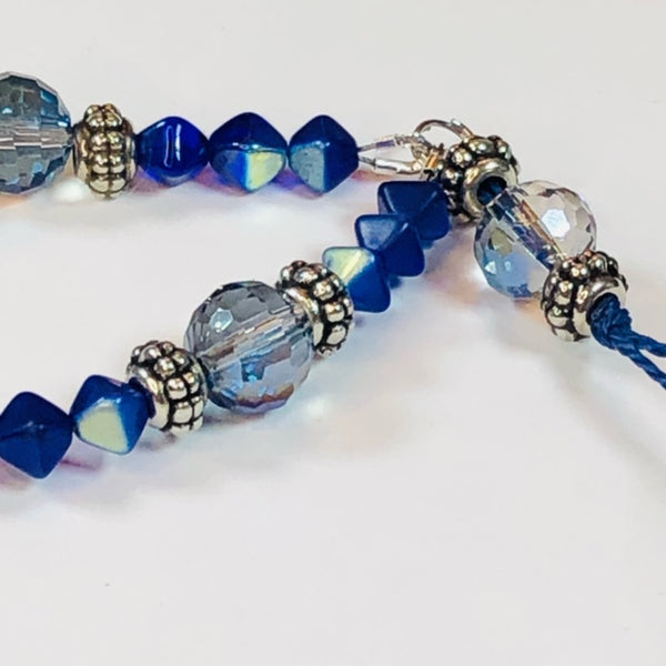 Handmade Mobile Phone Strap Charm - Deep Blue Glass and Electroplated Crystal Beads