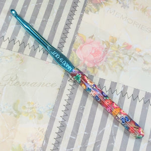 Polymer Clay Embellished Crochet Hook - Boye - Size J/10  6.00mm - Flowers and Blue Butterflies  jennrossdesigns.com