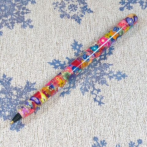 Polymer Clay Covered Ballpoint BIC Pen - Refillable - Flowers and Blue Butterflies  jennrossdesigns.com