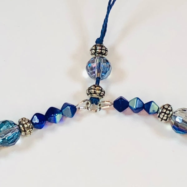 Handmade Mobile Phone Strap Charm - Deep Blue Glass and Electroplated Crystal Beads