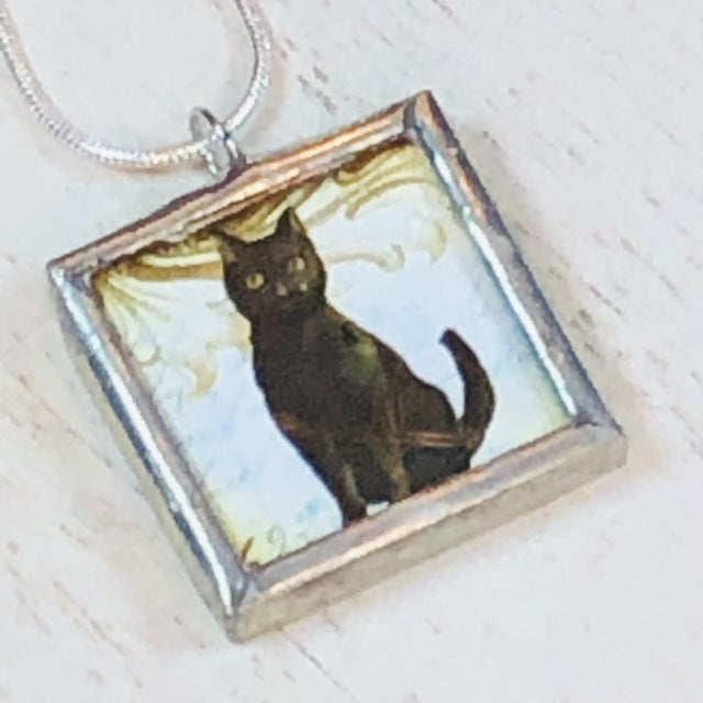 Soldered Black Kitten Pendant - jennrossdesigns.com