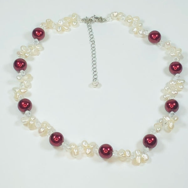 Beautiful 18" Beaded Necklace with Freshwater Pearls, Glass Beads and Crystals