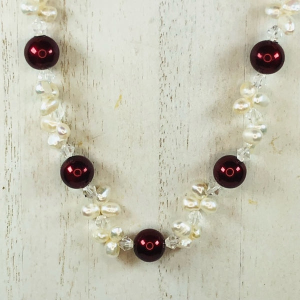 Beautiful 18" Beaded Necklace with Freshwater Pearls, Glass Beads and Crystals