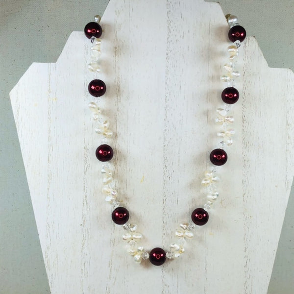 Beautiful 18" Beaded Necklace with Freshwater Pearls, Glass Beads and Crystals