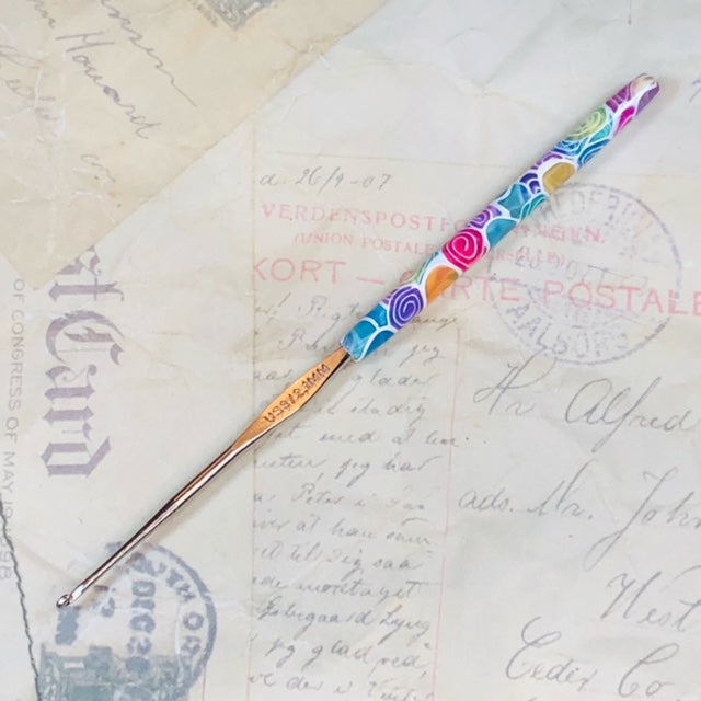 Polymer Clay Covered Steel Crochet Hook - Susan Bates - Size 3 or 2.1mm - Colorful Translucent jennrossdesigns.com