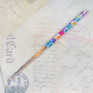 Polymer Clay Covered Steel Crochet Hook - Susan Bates - Size 3 or 2.1mm - Colorful Translucent jennrossdesigns.com