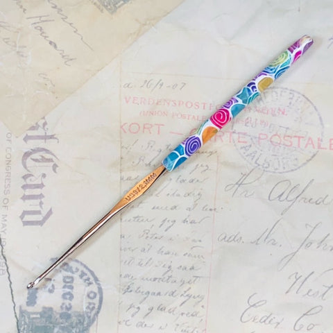 Polymer Clay Covered Steel Crochet Hook - Susan Bates - Size 3 or 2.1mm - Colorful Translucent jennrossdesigns.com