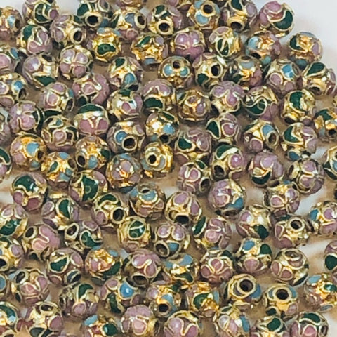 Vintage Enamel Cloisonné Gold Flower Round Bead 6mm - Set of Four