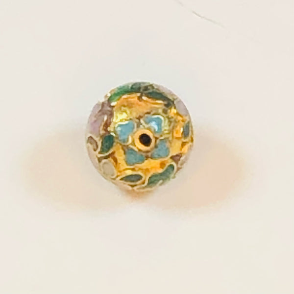 Vintage Enamel Cloisonné Gold Flower Round Bead 14mm Focal Bead