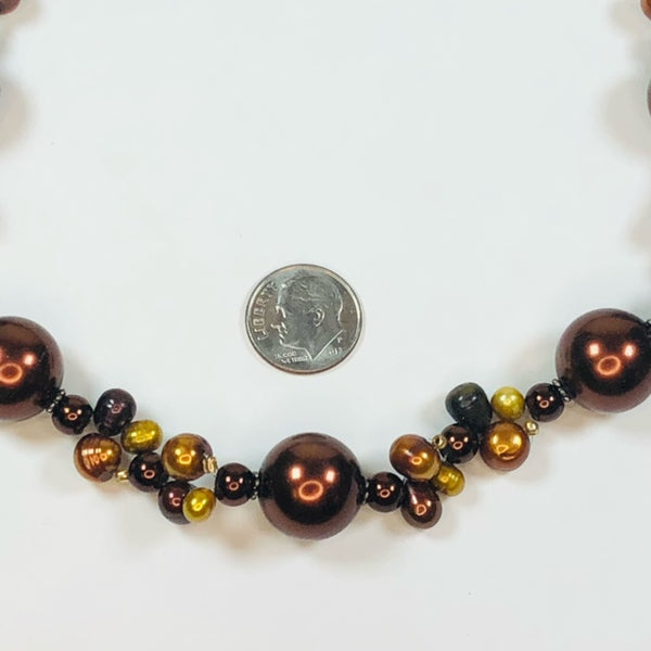 Beautiful Handmade 18" Beaded AUTUMN Necklace with Freshwater Pearls and Glass Beads