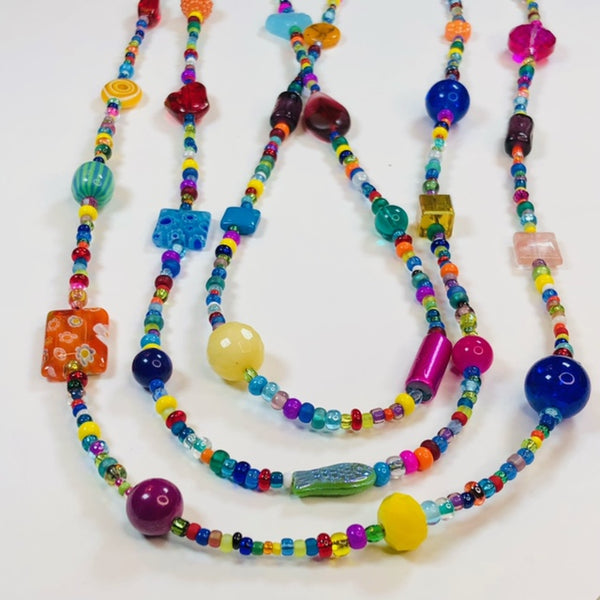 Handmade Boho Style Seed Bead Necklace with Colorful Focal Beads
