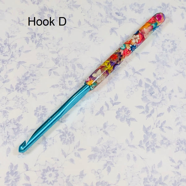 Susan Bates H/8 Polymer Clay Covered Crochet Hook - Multicolored Flowers and Translucent Butterflies