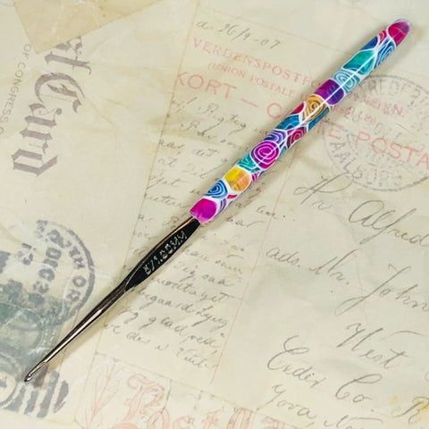 Polymer Clay Covered Steel Crochet Hook - Boye - Size 5 1.90mm - Colorful Translucent jennrossdesigns.com