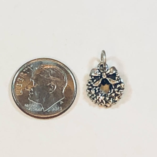 Beautiful Tiny .925 Sterling Silver 3D Wreath Charm