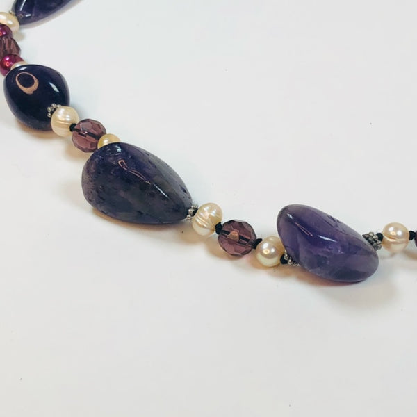 Beautiful 18" Handmade Amethyst Freshwater Pearl and Crystal Necklace