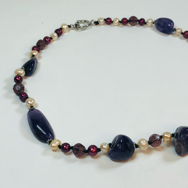 Beautiful 18" Handmade Amethyst Freshwater Pearl and Crystal Necklace