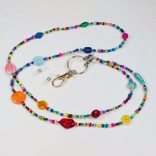 Handmade Boho Style Beaded Combination Lanyard - Holds Eyeglasses Keys Mask and ID Badges