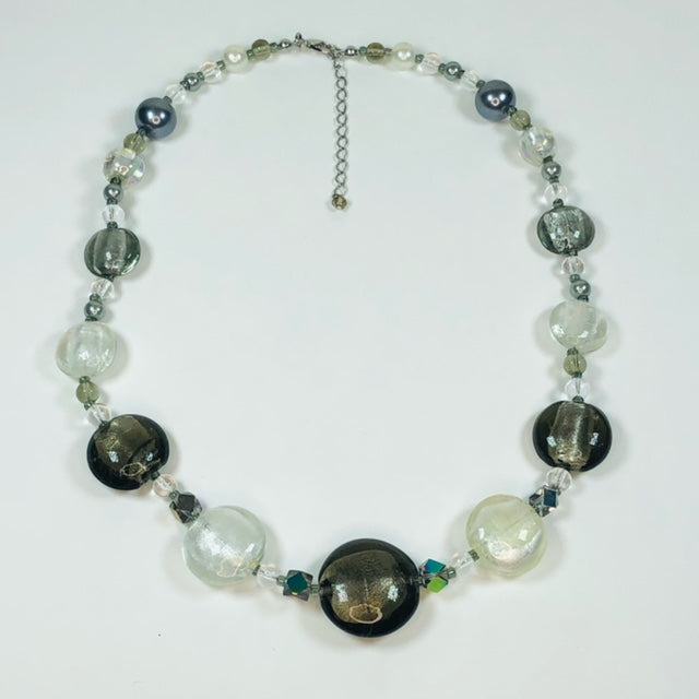 Striking Handmade 18" Necklace with Pod Shaped Lamp Work and Glass Beads