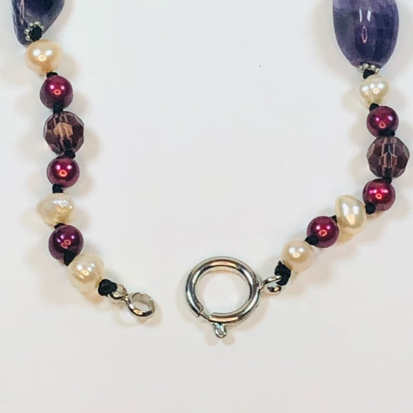 Beautiful 18" Handmade Amethyst Freshwater Pearl and Crystal Necklace