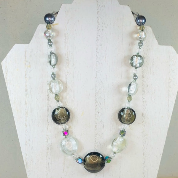 Striking Handmade 18" Necklace with Pod Shaped Lamp Work and Glass Beads