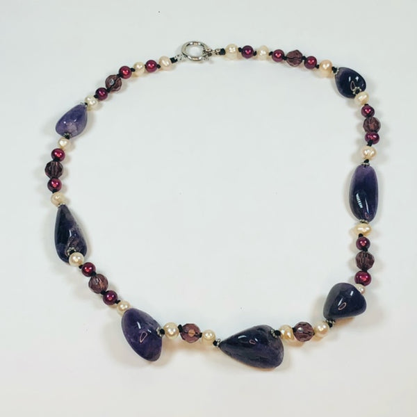 Beautiful 18" Handmade Amethyst Freshwater Pearl and Crystal Necklace