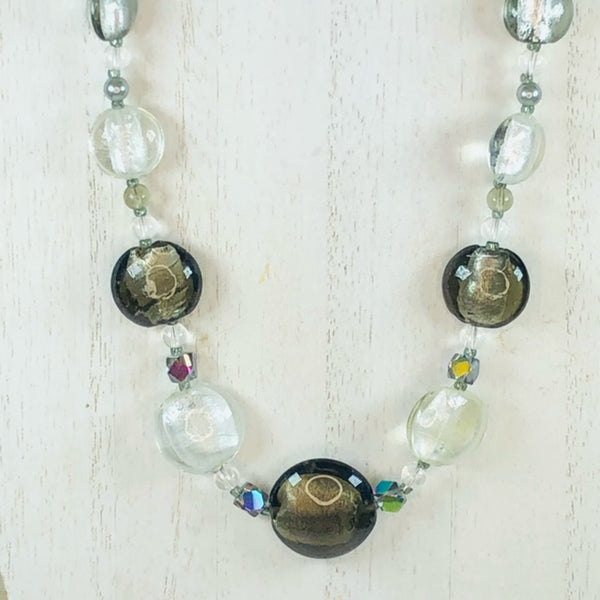 Striking Handmade 18" Necklace with Pod Shaped Lamp Work and Glass Beads