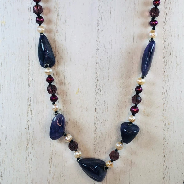 Beautiful 18" Handmade Amethyst Freshwater Pearl and Crystal Necklace