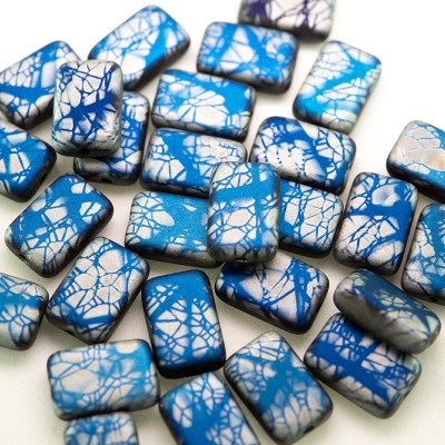 Blue and Silver Batik Handmade Dangle Earrings