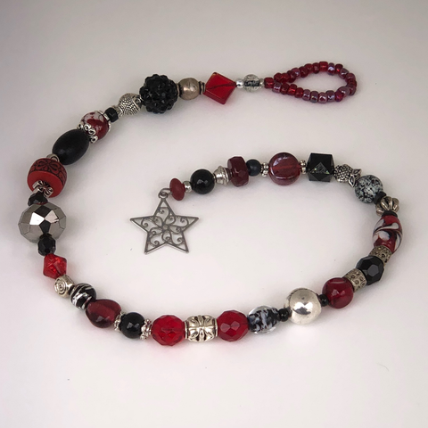 Black and Red Single Strand Beaded Sun Catcher with Star Charm jennrossdesigns.com