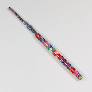 Polymer Clay Covered Crochet Hook - Susan Bates - Size F/5 3.75mm - Flowers and Blue Butterflies